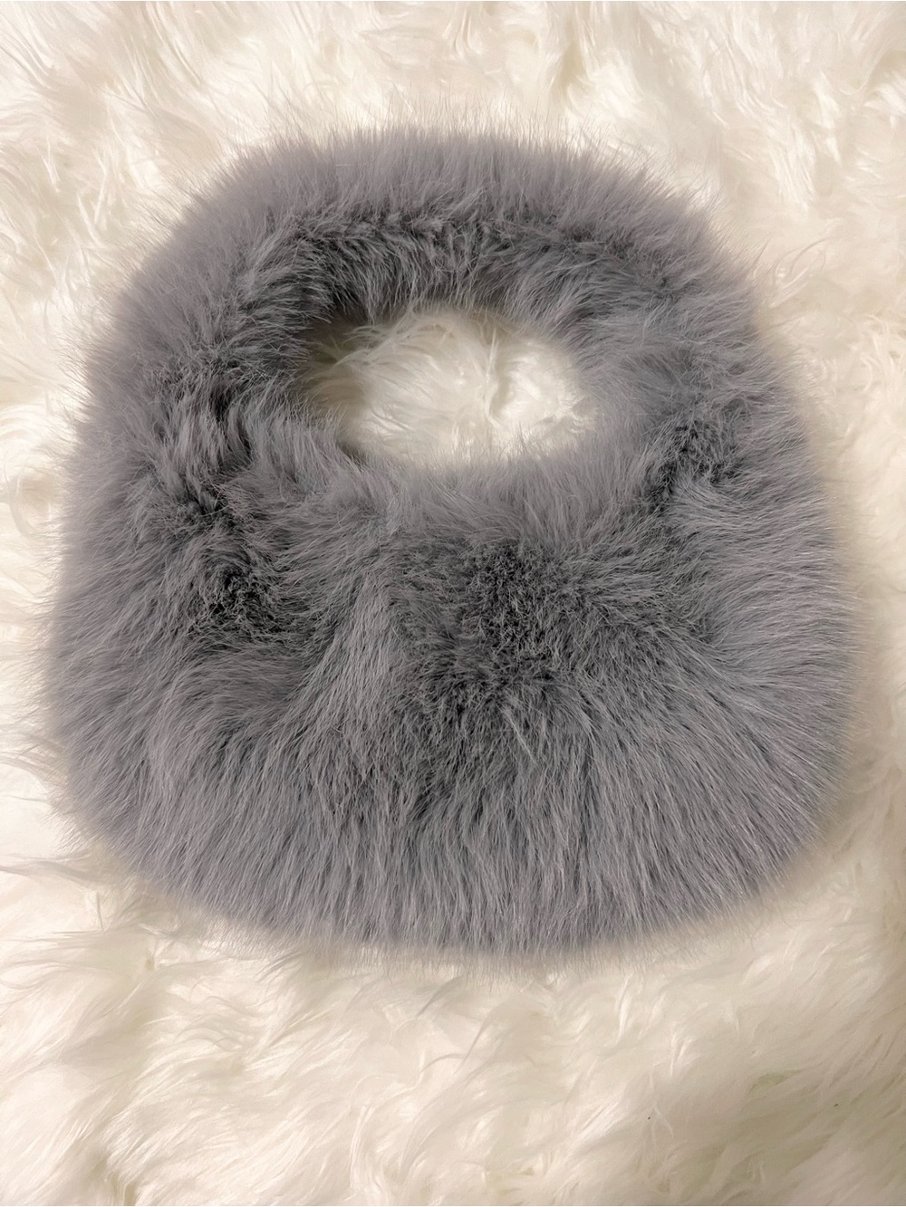 Luxury Silver Gray Faux Fur Mini Bag Y2K Glam Statement Purse - Picture 2 of 4
